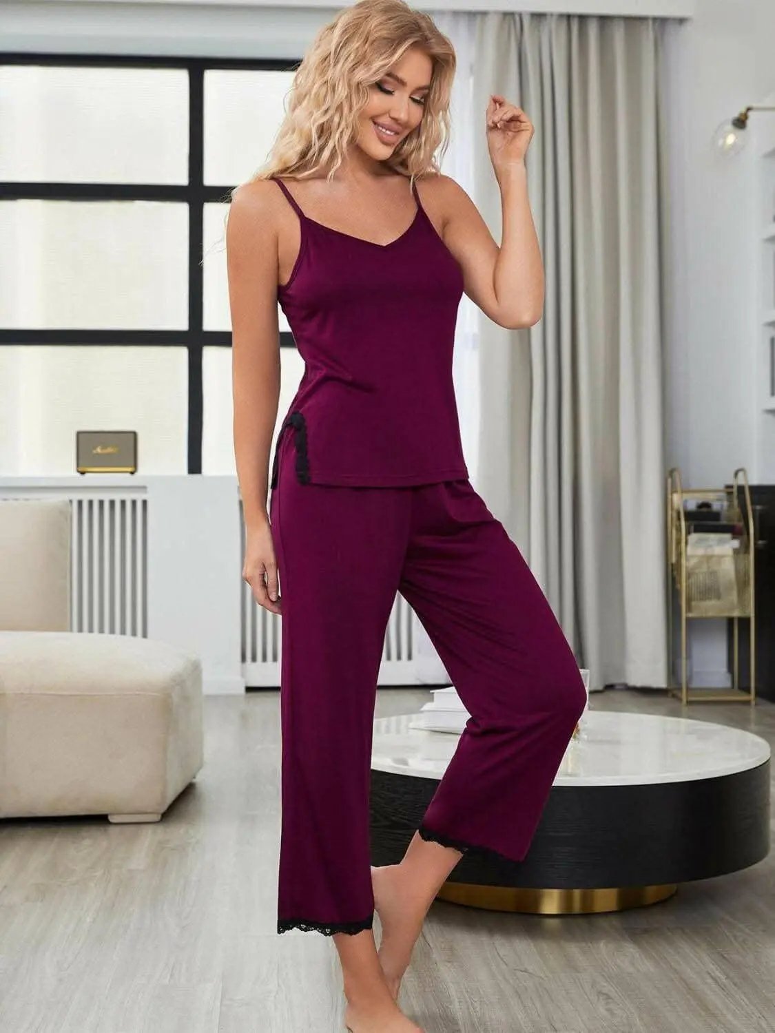 Elegant lace v-neck pajama set - Love Salve